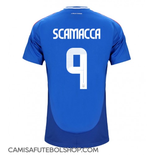 Camisa de time de futebol Itália Gianluca Scamacca #9 Replicas 1º Equipamento Europeu 2024 Manga Curta